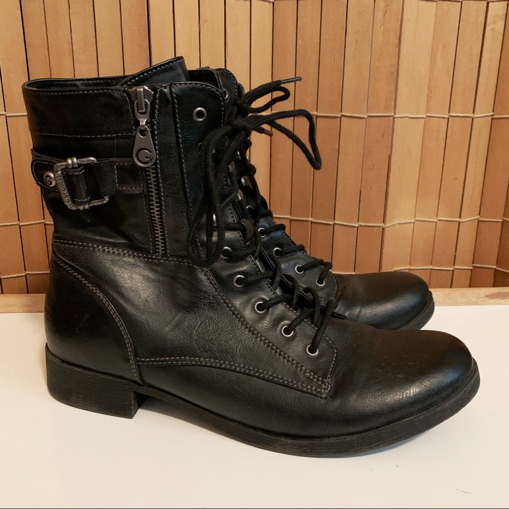 Guess Black Flat High Ankle Moto Boots